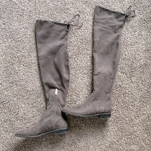 Grey Suede over the knee flat boots